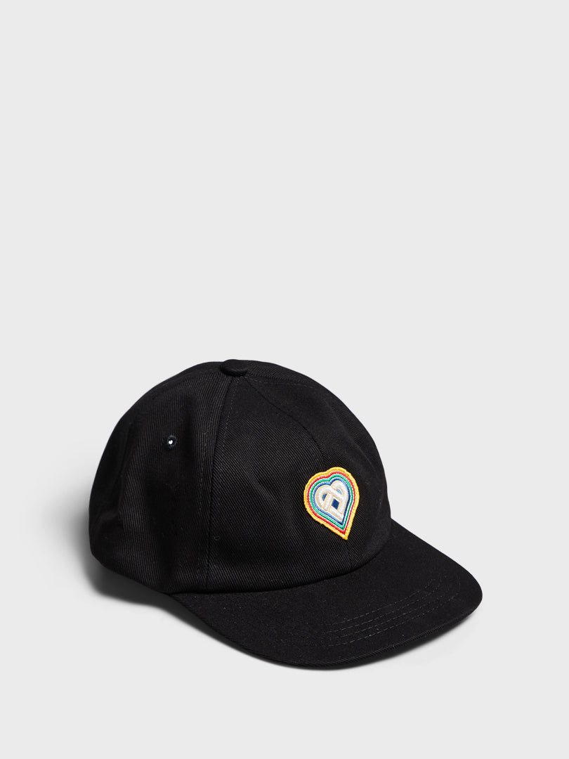 Heart Embroidered Cap in Black