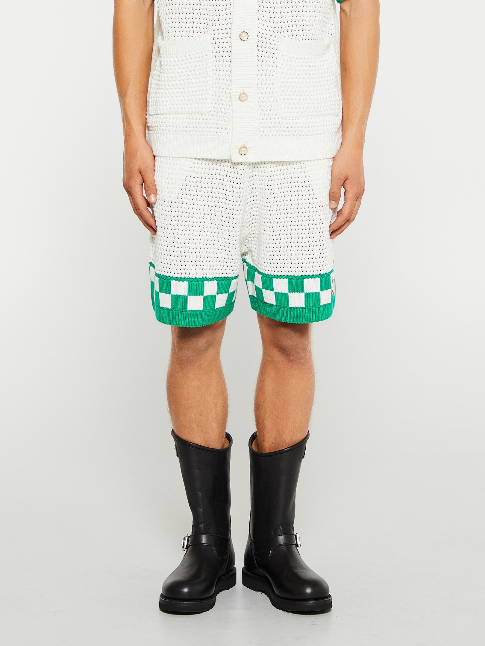 Casablanca - Faux Crochet Shorts in White and Green