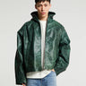 Cole Buxton - CB Hooded Leather Jacket in Green