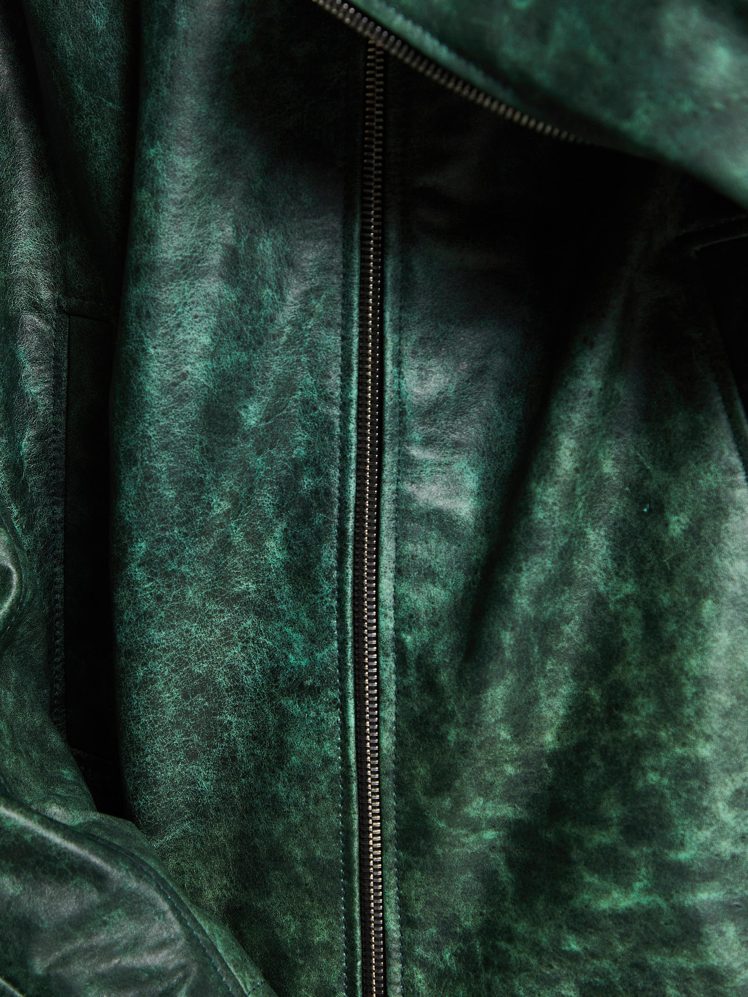 Cole Buxton - CB Hooded Leather Jacket in Green