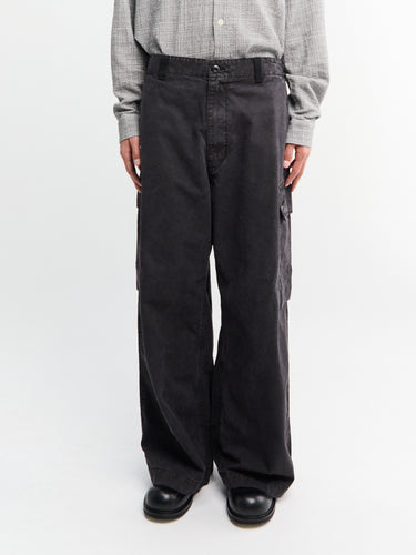 Wide Leg Utility Trousers in Washed Black