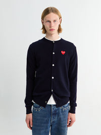 Comme des Garçons PLAY - Round-Neck Cardigan Red Emblem Knit in Navy
