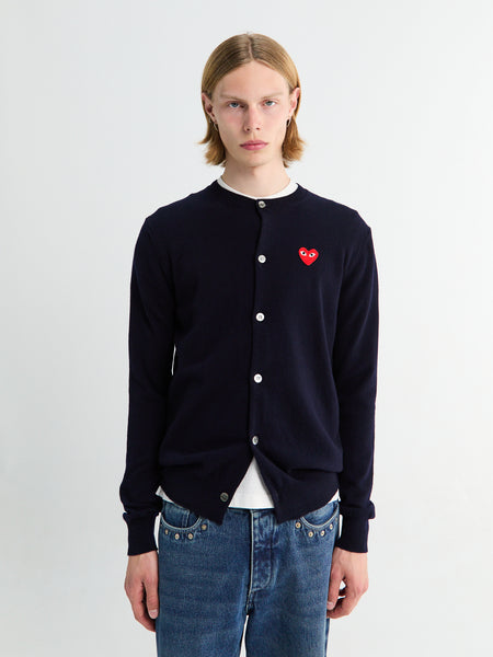 Comme des Garçons PLAY - Round-Neck Cardigan Red Emblem Knit in