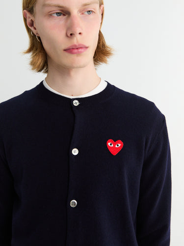Comme des Garçons PLAY - Round-Neck Cardigan Red Emblem Knit in Navy