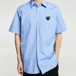 Comme des Garçons PLAY - Woven Shirt with Black Emblem in Stripe