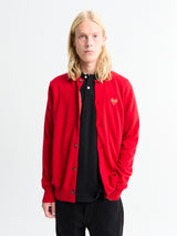 Comme des Garçons PLAY - Round-Neck Cardigan with Red Emblem in Red