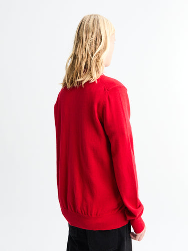 Comme des Garçons PLAY - Round-Neck Cardigan with Red Emblem in Red