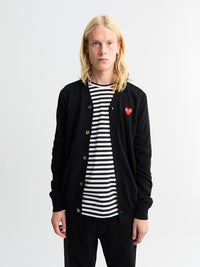Comme des Garçons PLAY - V-Neck Cardigan with Red Emblem in Black