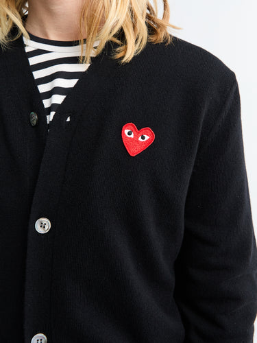 Comme des Garçons PLAY - V-Neck Cardigan with Red Emblem in Black