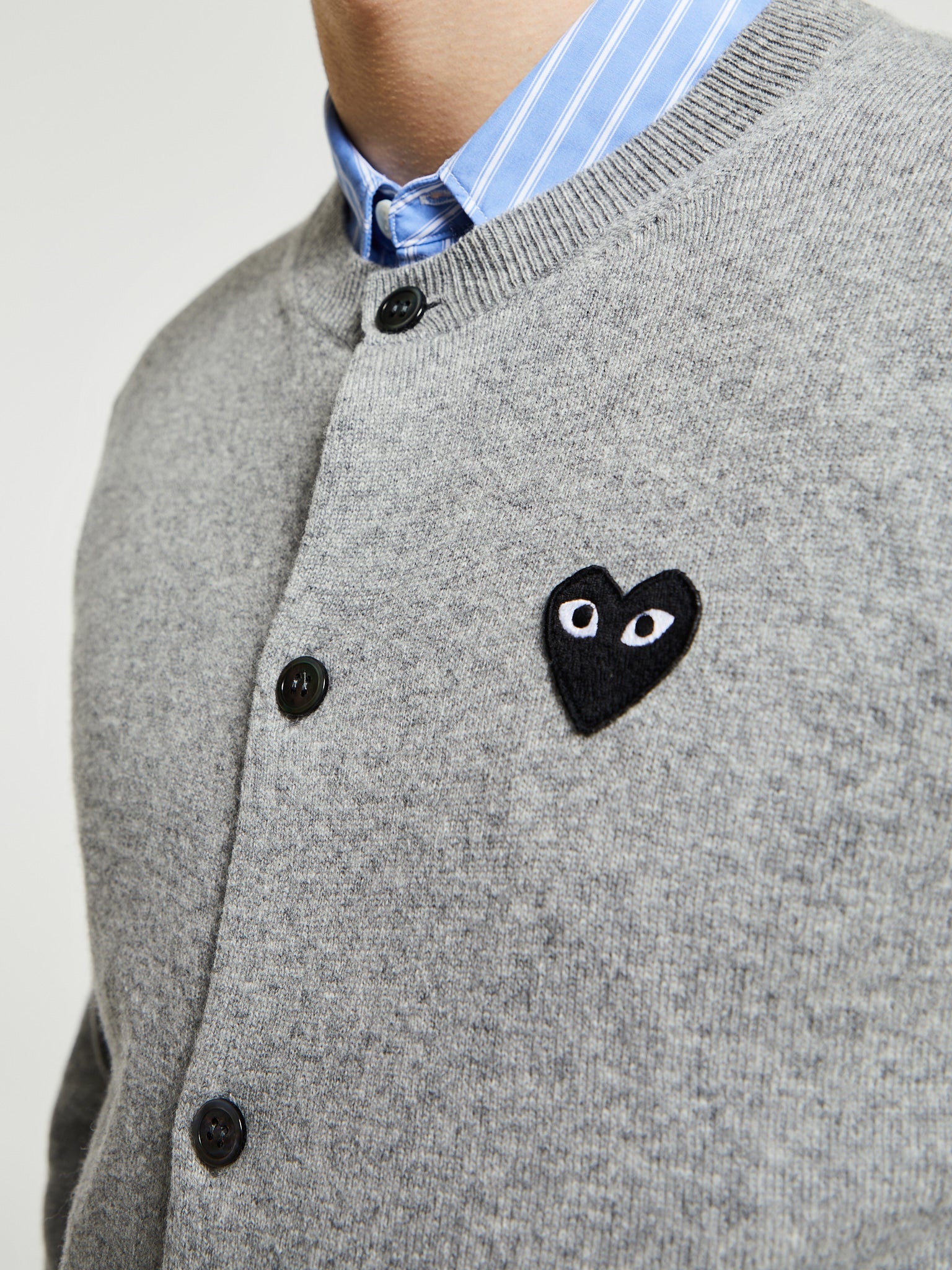 Comme des Garçons PLAY - Round Neck Black Emblem Knit in Light Grey