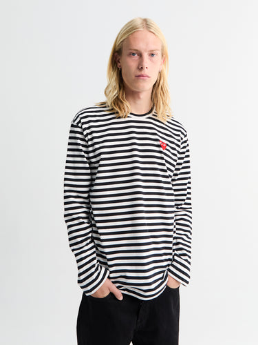 Comme des Garçons PLAY - Red Heart Longsleeved T-Shirt in Black and White