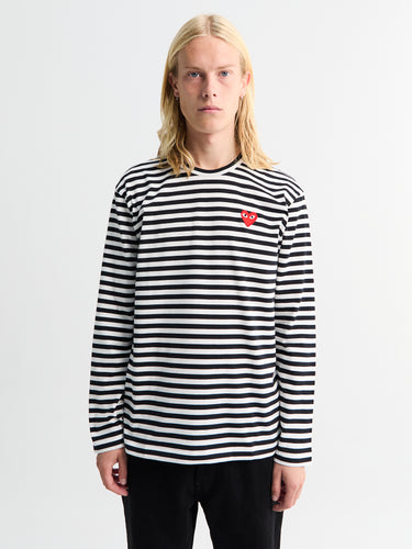 Comme des Garçons PLAY - Red Heart Longsleeved T-Shirt in Black and White