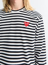 Comme des Garçons PLAY - Red Heart Longsleeved T-Shirt in Black and White