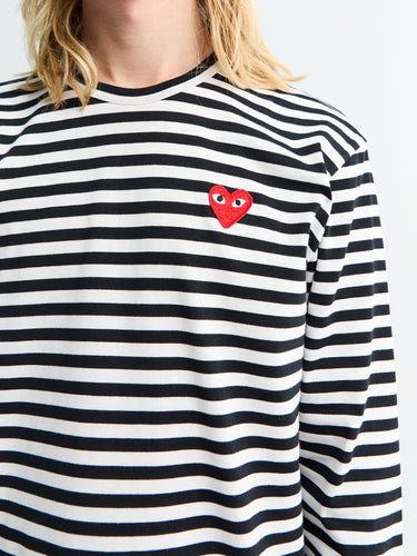 Comme des Garçons PLAY - Red Heart Longsleeved T-Shirt in Black and White