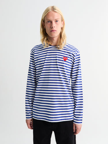 Comme des Garçons PLAY - Red Heart Longsleeved T-Shirt in Navy and White
