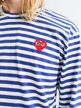 Comme des Garçons PLAY - Red Heart Longsleeved T-Shirt in Navy and White