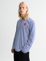 Comme des Garçons PLAY - Red Heart Longsleeved T-Shirt in Navy and White