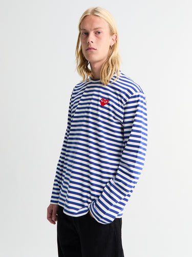 Comme des Garçons PLAY - Red Heart Longsleeved T-Shirt in Navy and White