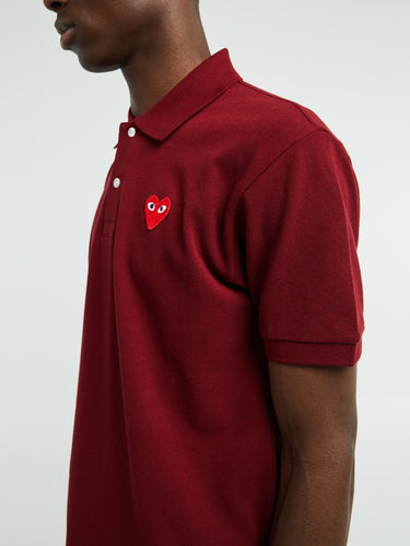 Comme des Garçons PLAY - U T-Shirt Red Emblem Knit in Burgundy