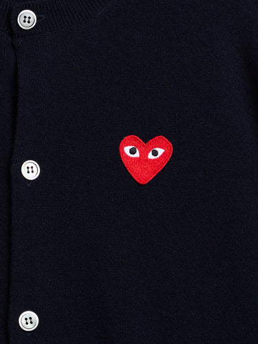 Comme des Garçons PLAY - Round-Neck Cardigan Red Emblem Knit in Navy