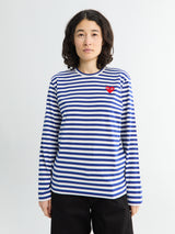 Comme des Garçons PLAY - Red Heart Longsleeved T-Shirt in Navy and White