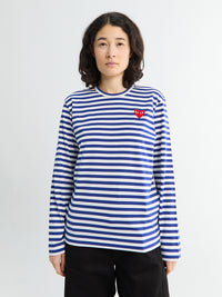 Comme des Garçons PLAY - Red Heart Longsleeved T-Shirt in Navy and White
