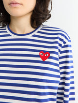 Comme des Garçons PLAY - Red Heart Longsleeved T-Shirt in Navy and White