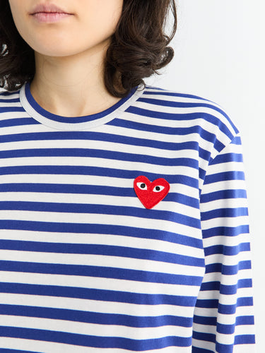 Comme des Garçons PLAY - Red Heart Longsleeved T-Shirt in Navy and White