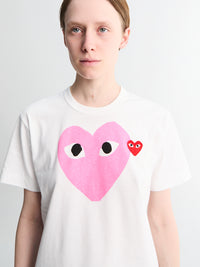 Comme des Garçons PLAY - Pink Emblem T-Shirt in White