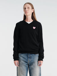 Comme des Garçons PLAY - U Sweater Pink Emblem Knit in Black