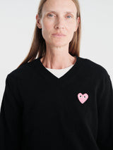 Comme des Garçons PLAY - U Sweater Pink Emblem Knit in Black