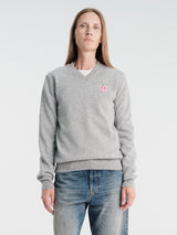 Comme des Garçons PLAY - U Sweater Pink Emblem Knit in Top Light Grey