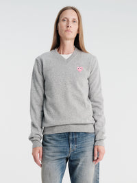 Comme des Garçons PLAY - U Sweater Pink Emblem Knit in Top Light Grey
