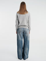 Comme des Garçons PLAY - U Sweater Pink Emblem Knit in Top Light Grey