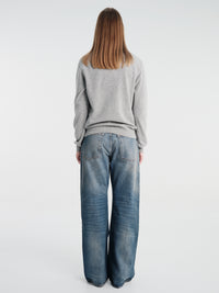 Comme des Garçons PLAY - U Sweater Pink Emblem Knit in Top Light Grey