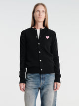 Comme des Garçons PLAY - U Round-Neck Cardigan Pink Emblem Knit in Black