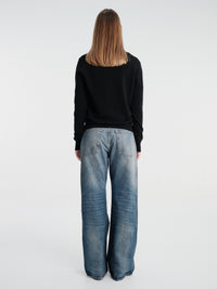 Comme des Garçons PLAY - U Round-Neck Cardigan Pink Emblem Knit in Black