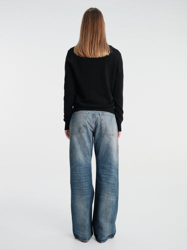 Comme des Garçons PLAY - U Round-Neck Cardigan Pink Emblem Knit in Black