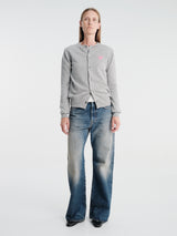 Comme des Garçons PLAY - U Round-Neck Cardigan Pink Emblem Knit in Light Grey