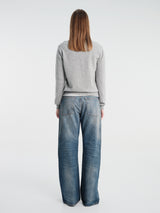 Comme des Garçons PLAY - U Round-Neck Cardigan Pink Emblem Knit in Light Grey