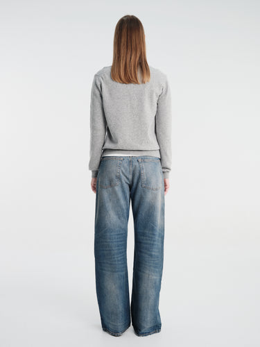 Comme des Garçons PLAY - U Round-Neck Cardigan Pink Emblem Knit in Light Grey
