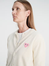 Comme des Garçons PLAY - U Round-Neck Cardigan Pink Emblem Knit in Natural
