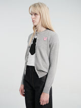 Comme des Garçons PLAY - U Round-Neck Cardigan Pink Emblem Knit in Light Grey
