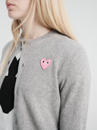 Comme des Garçons PLAY - U Round-Neck Cardigan Pink Emblem Knit in Light Grey