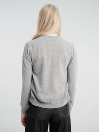 Comme des Garçons PLAY - U Round-Neck Cardigan Pink Emblem Knit in Light Grey