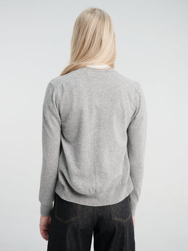 Comme des Garçons PLAY - U Round-Neck Cardigan Pink Emblem Knit in Light Grey