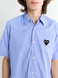 Woven Shirt with Black Emblem in Stripe