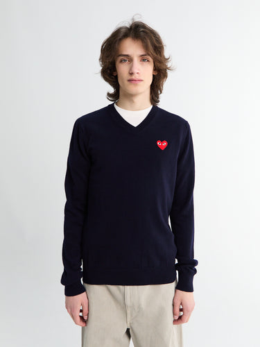 Comme des Garçons PLAY - Sweater Red Emblem Knit in Navy