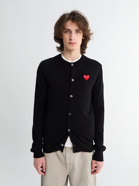 Comme des Garçons PLAY - Round-Neck Cardigan Red Emblem Knit in