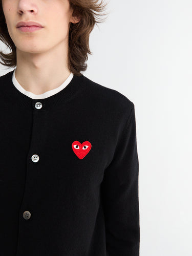 Comme des Garçons PLAY - Round-Neck Cardigan Red Emblem Knit in Black